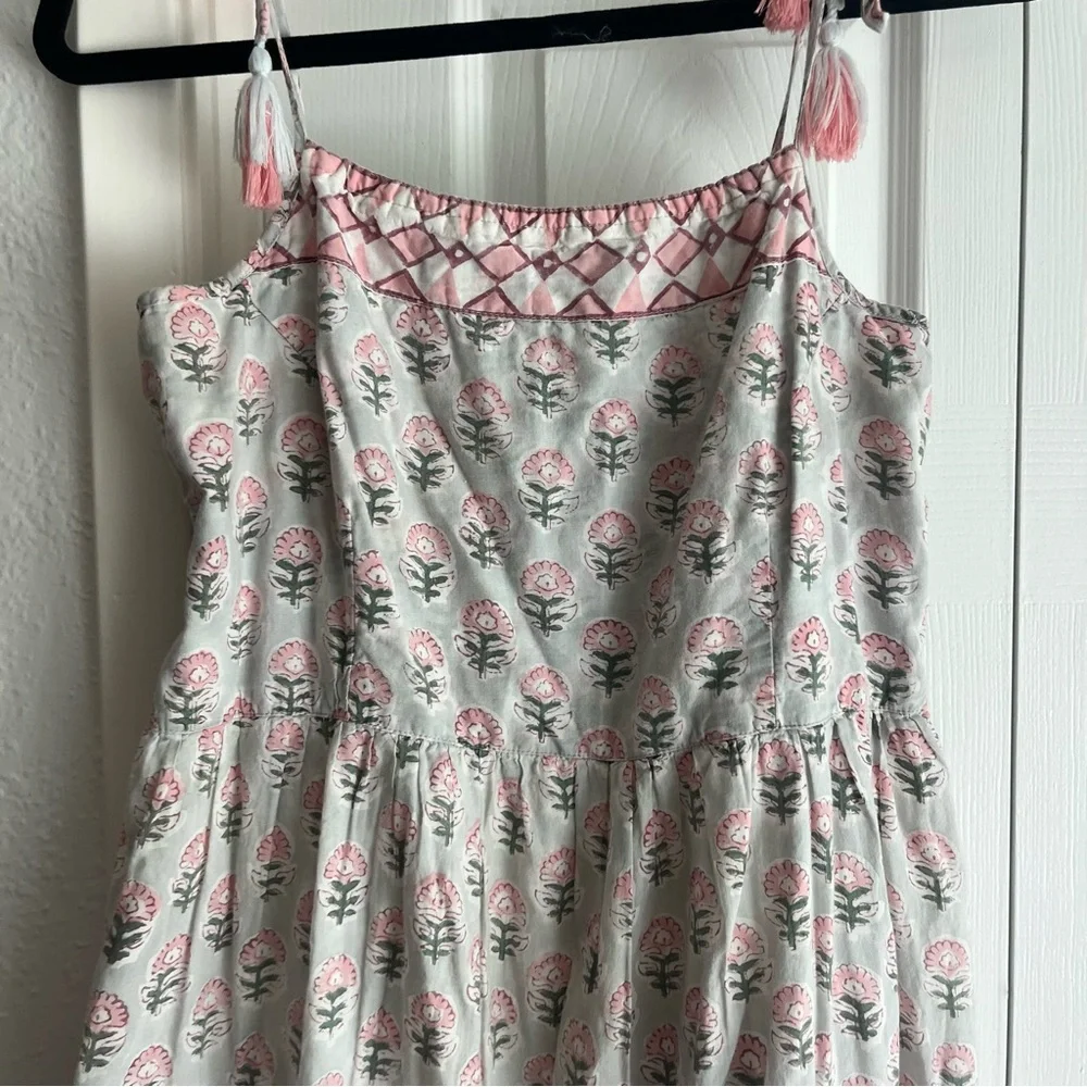 Marea by Liz Joy Veranda Floral Tier Tassel Tie Block Print Midi Maxi Dress